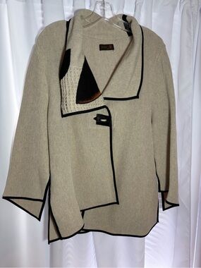 TIVOLI Beige Asymmetrical One Button Sweater/Jacket with Collar Sz XL